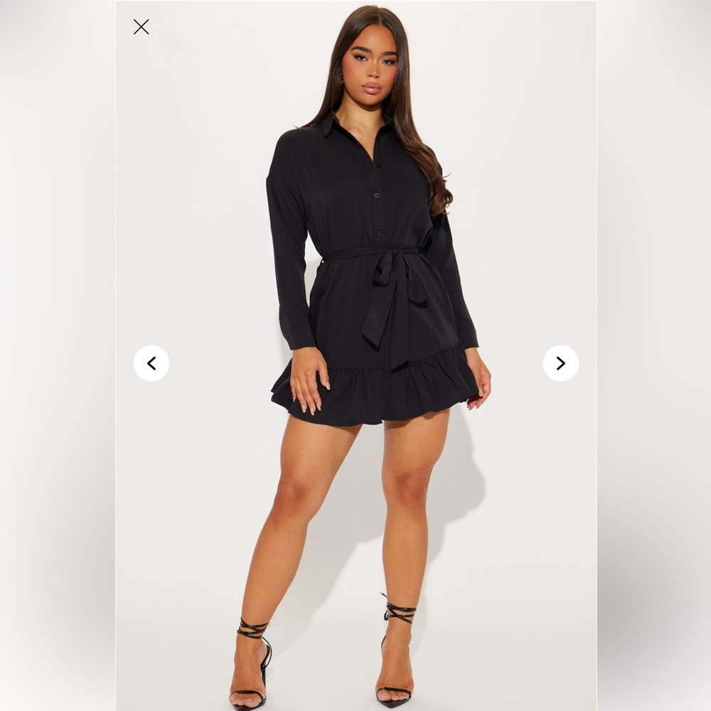 Black Ruffled Long Sleeve Dress